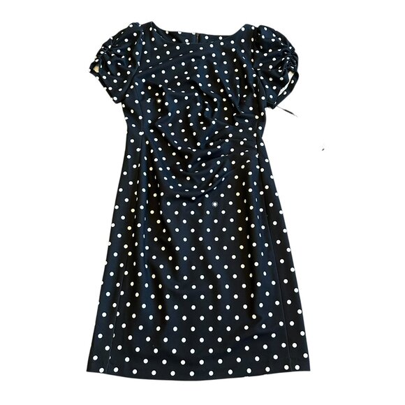 Karl Lagerfeld Black White Polka Dot Dress Short Puff Sleeve Shift Size 10 NWT - Picture 1 of 13